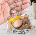 Gift For Father,Custom Photo,Humorous,Cut-Face Photo - Custom Photo Poke Dad Bod Belly - Personalized Squishy Acrylic Keychain