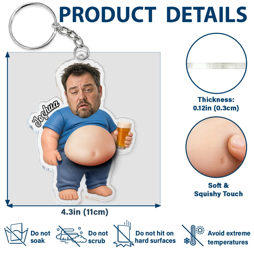 Gift For Father,Custom Photo,Humorous,Cut-Face Photo - Custom Photo Poke Dad Bod Belly - Personalized Squishy Acrylic Keychain