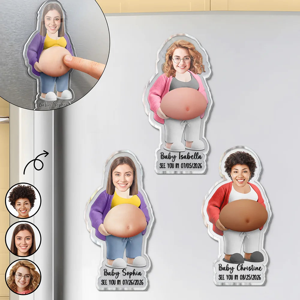 Custom Photo Poke The Baby Bump - Personalized Squishy Acrylic Fridge Magnet