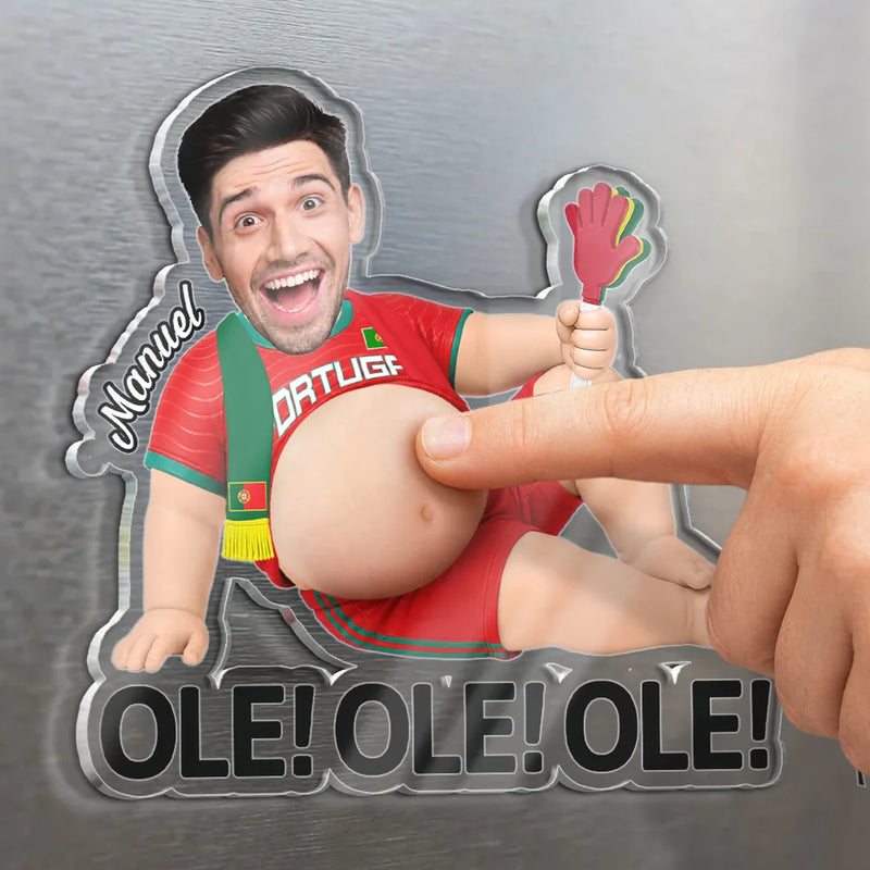 Custom Photo, Football (Soccer), Gift For Yourself, Humorous, Summer Soccer Games, Cut-Face Photo - Custom Photo Poke The Belly For Victory - Personalized Squishy Acrylic Fridge Magnet