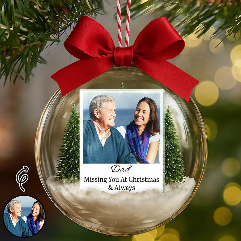 Christmas,Custom Photo,Family,Happy - Custom Photo Polaroid Family Photo With Personal Message - Personalized 3D Acrylic Ball Ornament