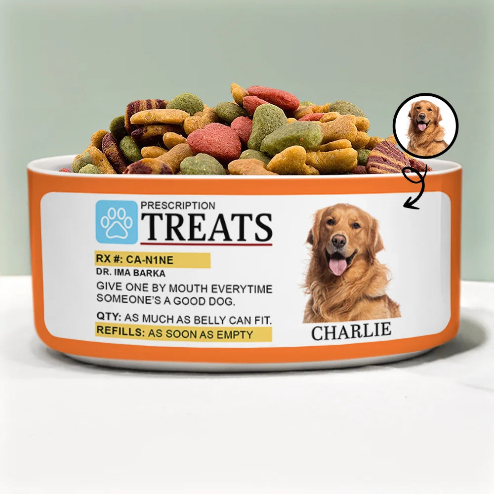 Custom Photo Prescription Treat For Pet - Personalized Pet Bowl
