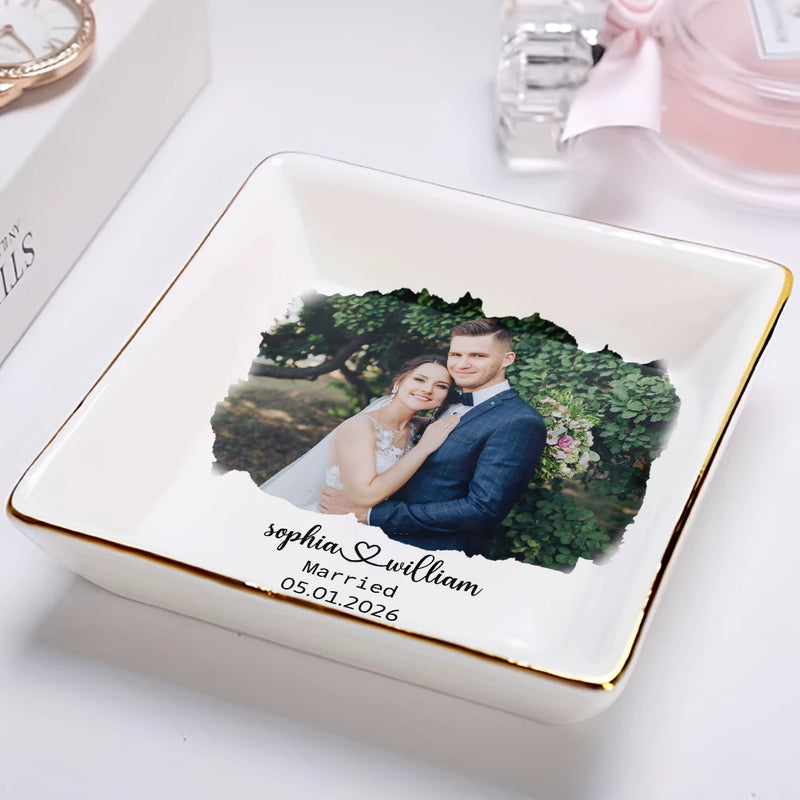 Gift For Couples, Gift For Husband, Gift For Wife, Gift For Boyfriend, Gift For Girlfriend, LGBT, Love, Engaged, Wedding, Married - Custom Photo Proposal Engagement Engaged Wedding Couple - Personalized Ring Dish