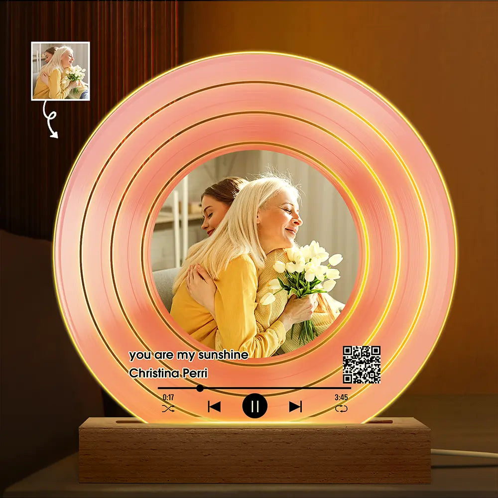 Gift For Grandma, Gift For Mother, Love, Custom Photo - Custom Photo QR Code Mother Grandma Decorative Vinyl Record - Personalized 3D Led Light Wooden Base