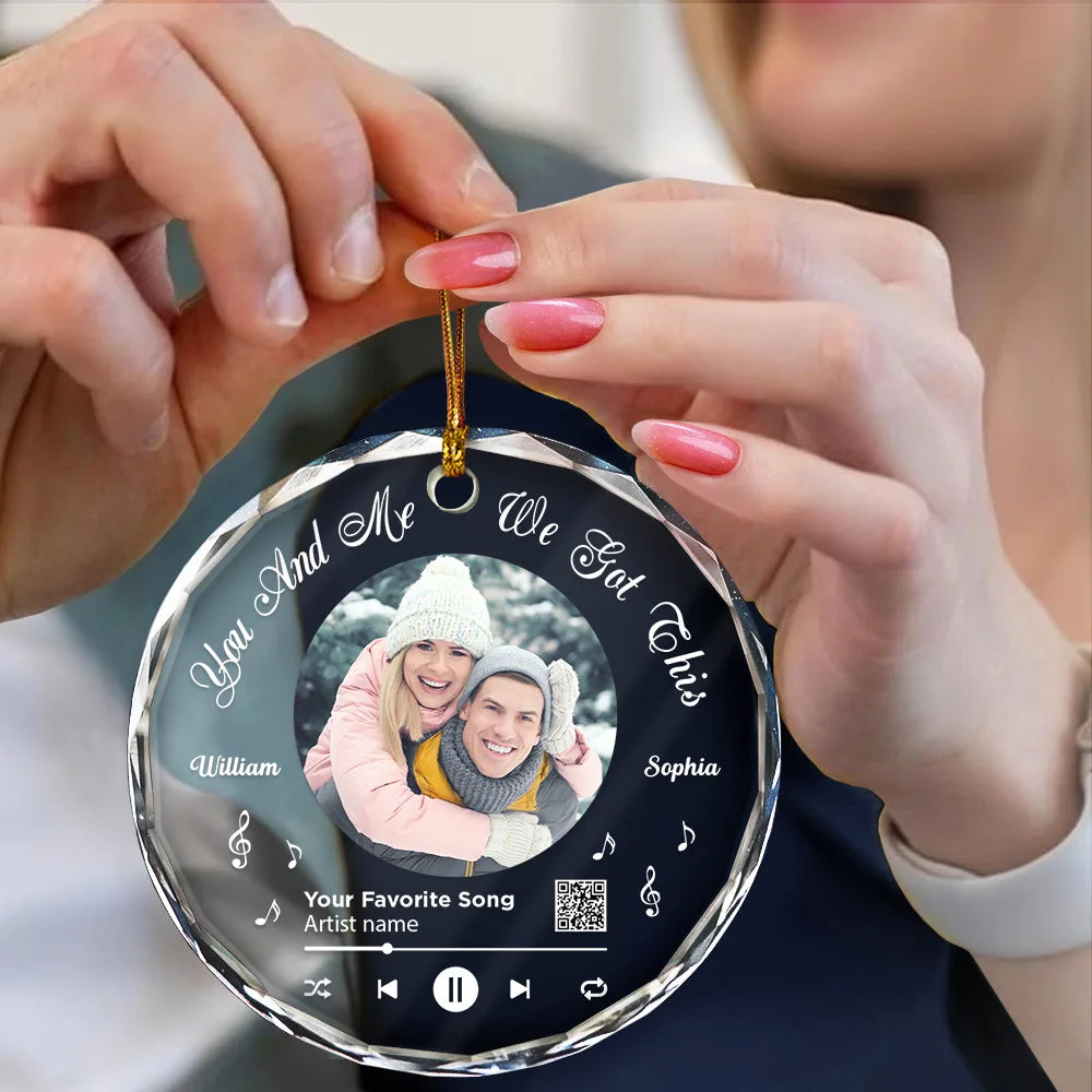 Gift For Couples,Gift For Women,Gift For Men,Gift For Wife,Gift For Husband,Gift For Boyfriend,Gift For Girlfriend,Christmas,Love,Custom Photo - Custom Photo QR Code Song We Got This Couple - Personalized Circle Glass Ornament