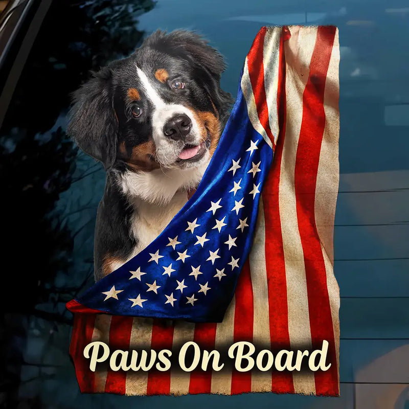 Pet Lovers, New baby, Independence Day, Custom Photo, Happy - Custom Photo Realistic Flag Baby And Paws On Board - Personalized Decor Decal