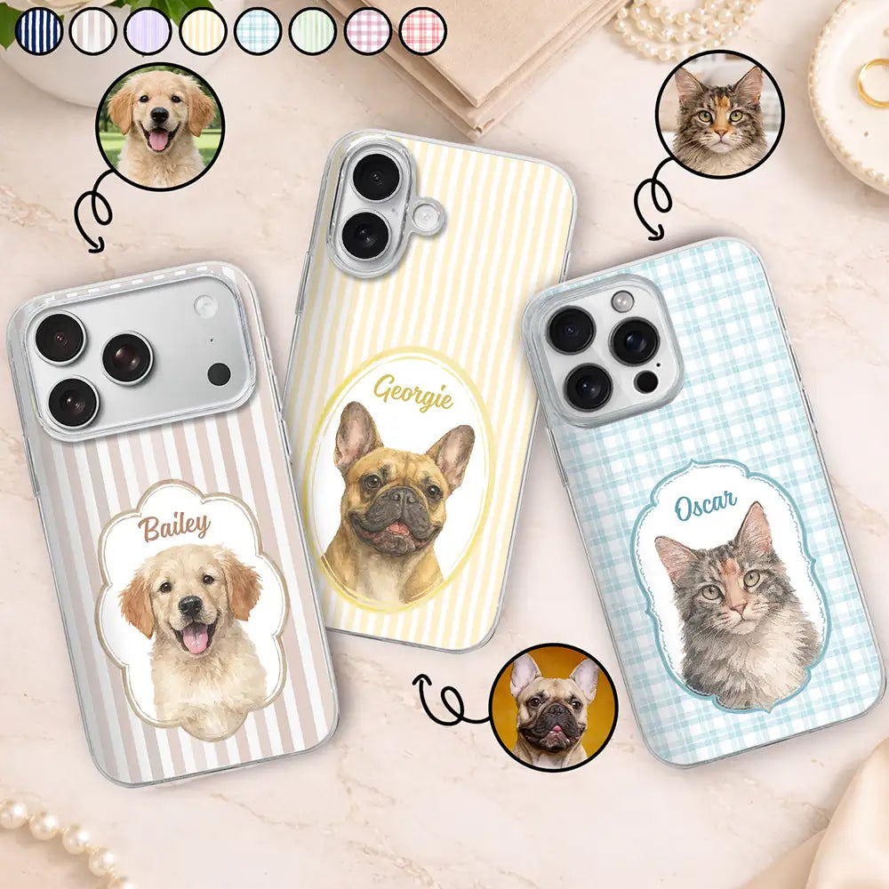 Custom Photo Realistic Watercolor Art Watercolor Dog Cat Pet Portrait Vintage - Personalized Clear Phone Case