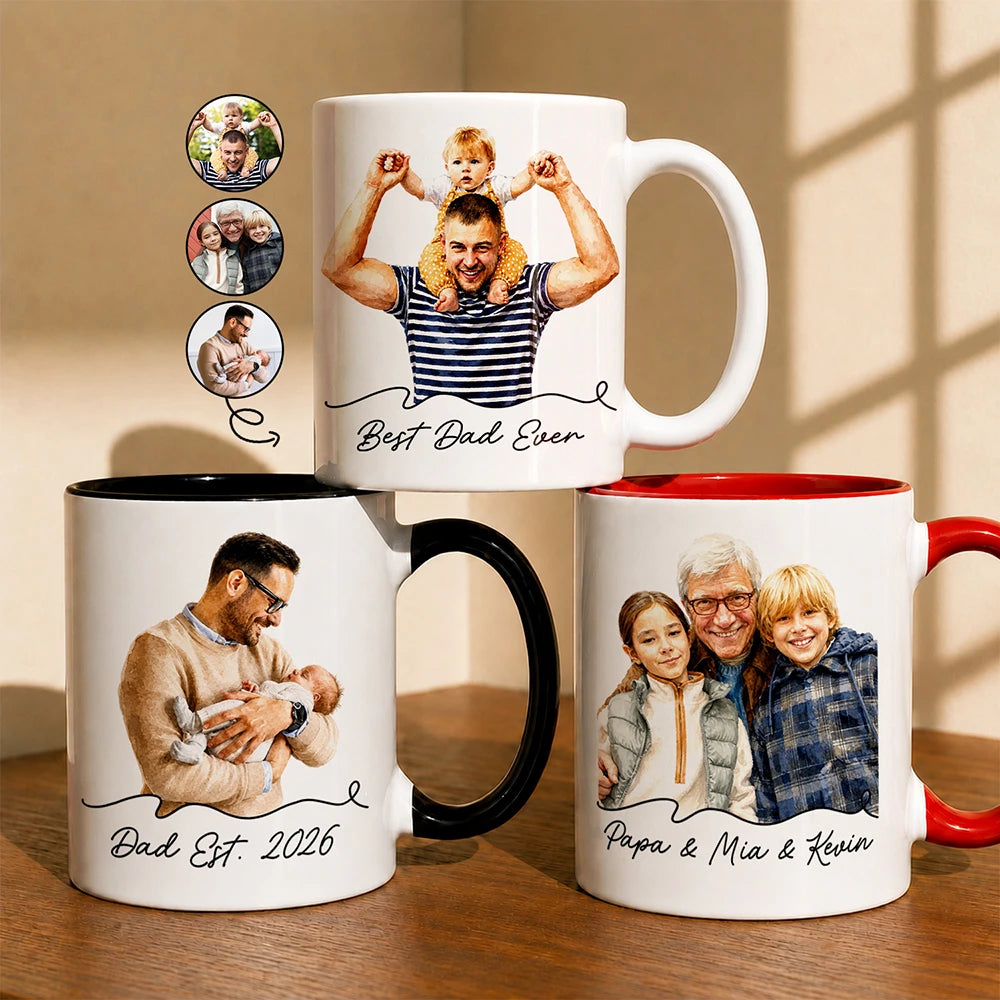 Custom Photo Realistic Watercolor Art Best Dad Ever Grandpa Papa - Personalized Mug