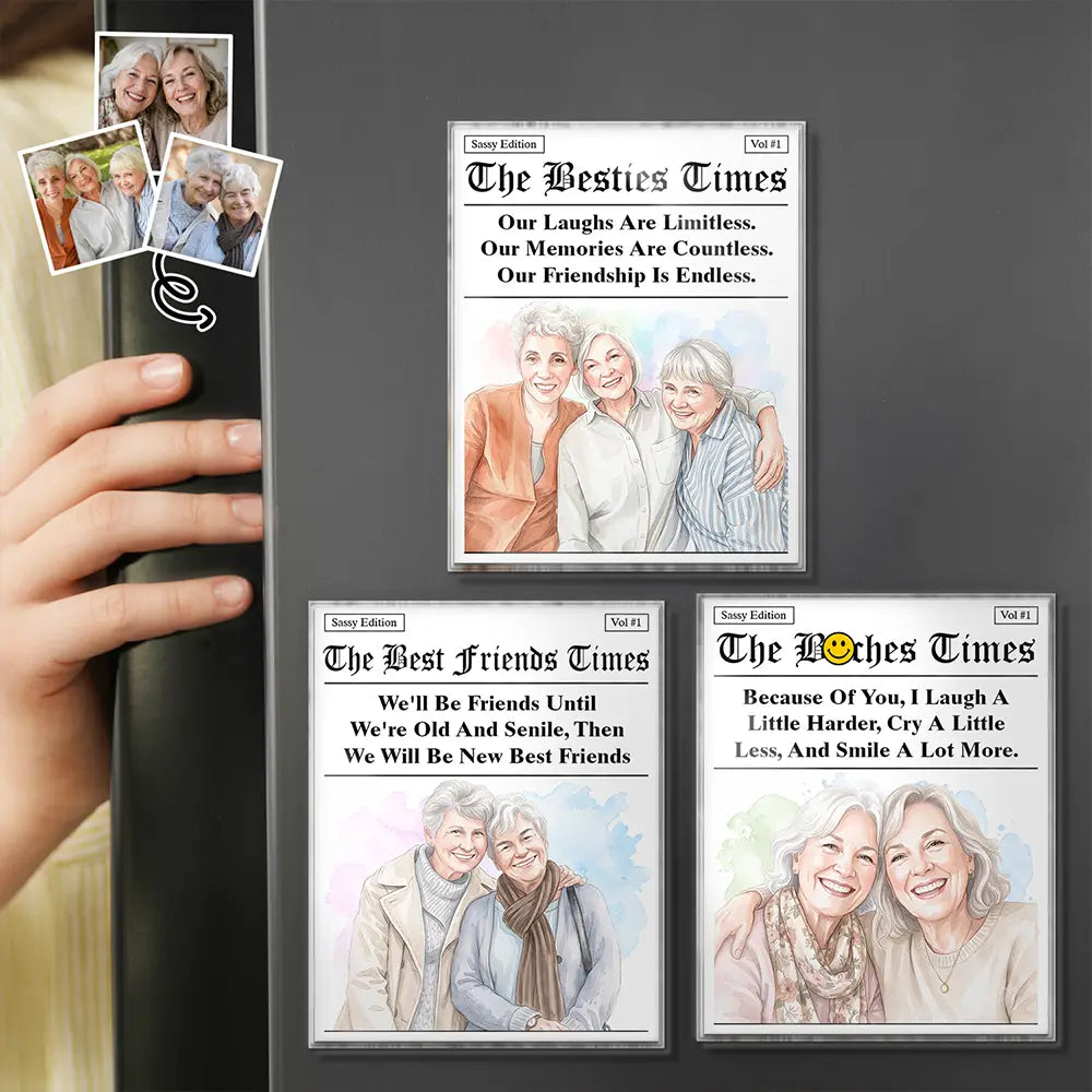 Art Design,Gift For Bestie,Humorous,Photo - Watercolor - Remove BG - Custom Photo Realistic Watercolor Art Best Friends Newspaper - Personalized Acrylic Magnet