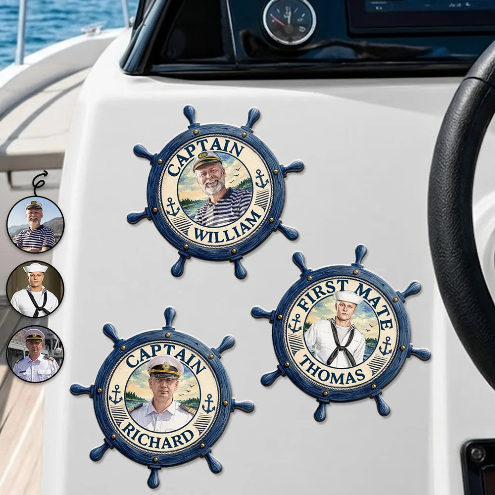 Custom Photo Realistic Watercolor Art Captain First Mate Sailing Boat - Personalized Magnet