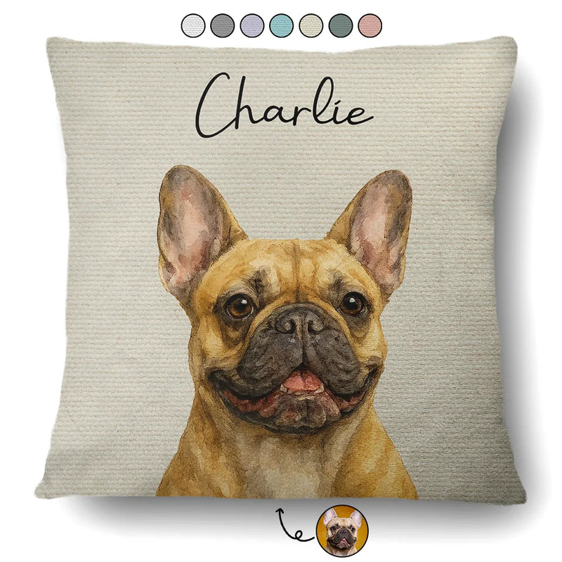 Happy, Dog Lovers, Pet Lovers, Cat Lovers - Custom Photo Realistic Watercolor Art Cat Dog Pet - Personalized Pillow