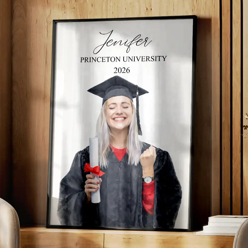Happy,Family,Gift For Yourself,Gift For Daughter,Gift For Son,Gift For Sisters,Gift For Brothers,Gift For Bestie,Gift For Sibling,Graduation - Custom Photo Realistic Watercolor Art Congrats Graduate - Personalized Poster