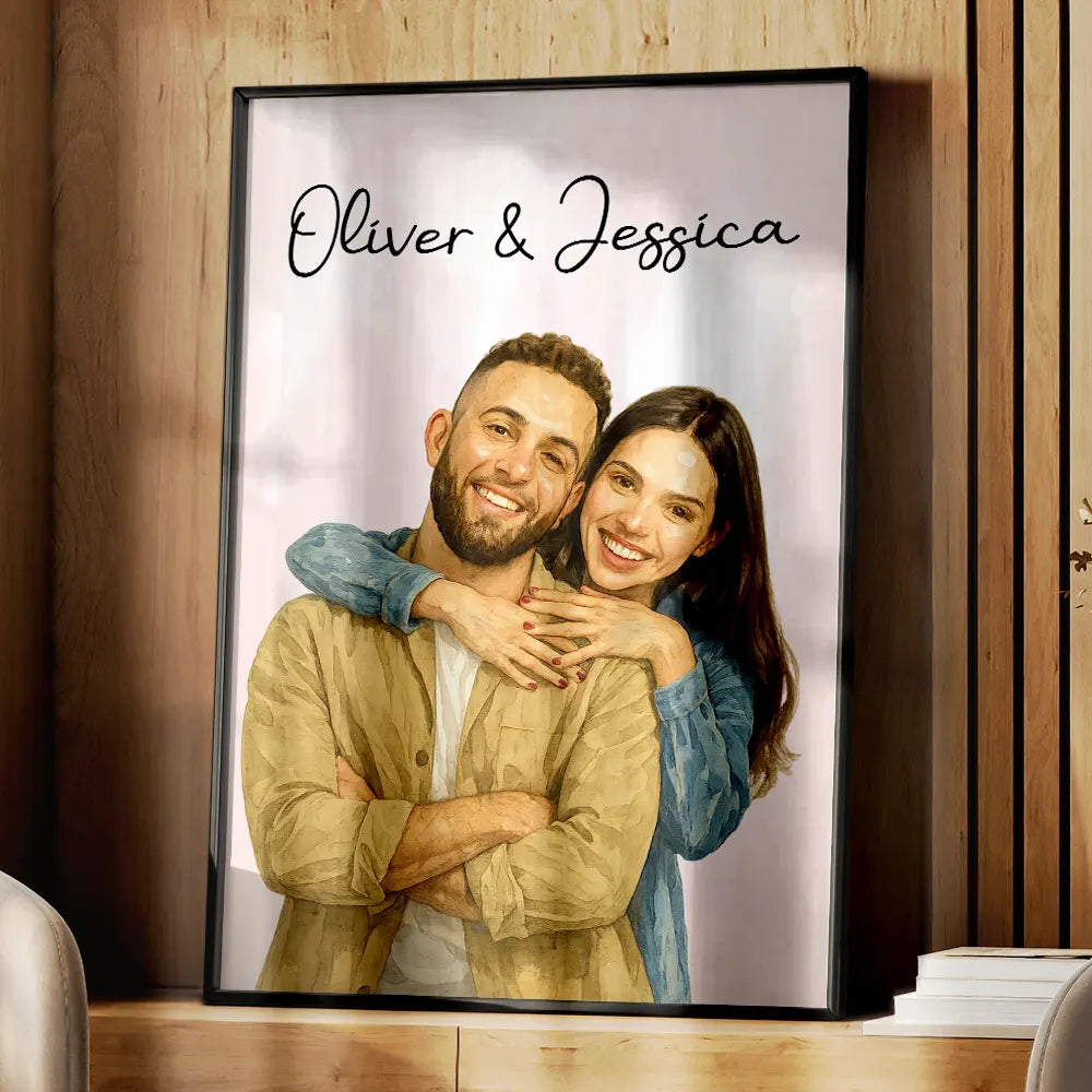 Gift For Couples,Gift For Wife,Gift For Husband,Gift For Boyfriend,Gift For Girlfriend,Love - Custom Photo Realistic Watercolor Art Couple Family - Personalized Poster