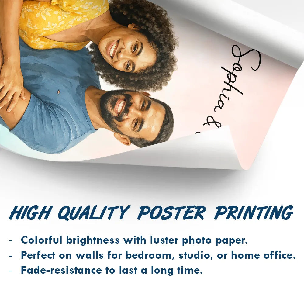 Gift For Couples,Gift For Wife,Gift For Husband,Gift For Boyfriend,Gift For Girlfriend,Love - Custom Photo Realistic Watercolor Art Couple Family - Personalized Poster