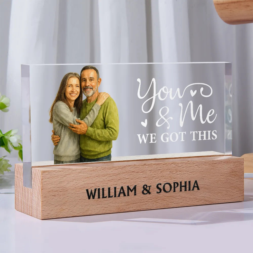 Gift For Couples,Gift For Wife,Gift For Husband,Gift For Boyfriend,Gift For Girlfriend,Love - Custom Photo Realistic Watercolor Art Couple You & Me We Got This - Personalized Rectangle LED Light