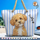 Custom Photo,Beach,Art Design,Summer,Pet Lovers,Adorable,Photo - Watercolor - Remove BG - Custom Photo Realistic Watercolor Art Cute Dog Cat Stripe Pattern - Personalized Beach Bag