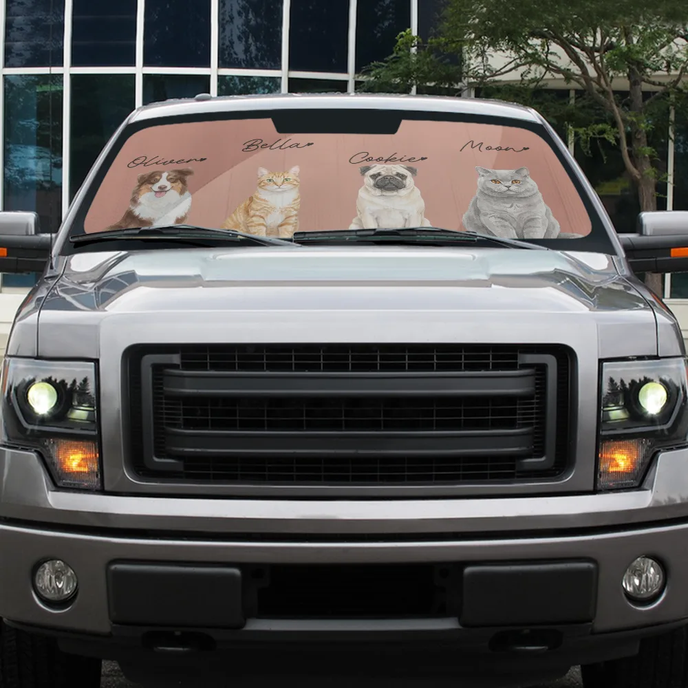 Adorable, Art Design, Custom Photo, Summer, Pet Lovers, Photo - Watercolor - Remove BG - Custom Photo Realistic Watercolor Art Dog Cat Funny Portrait - Personalized Auto Sunshade