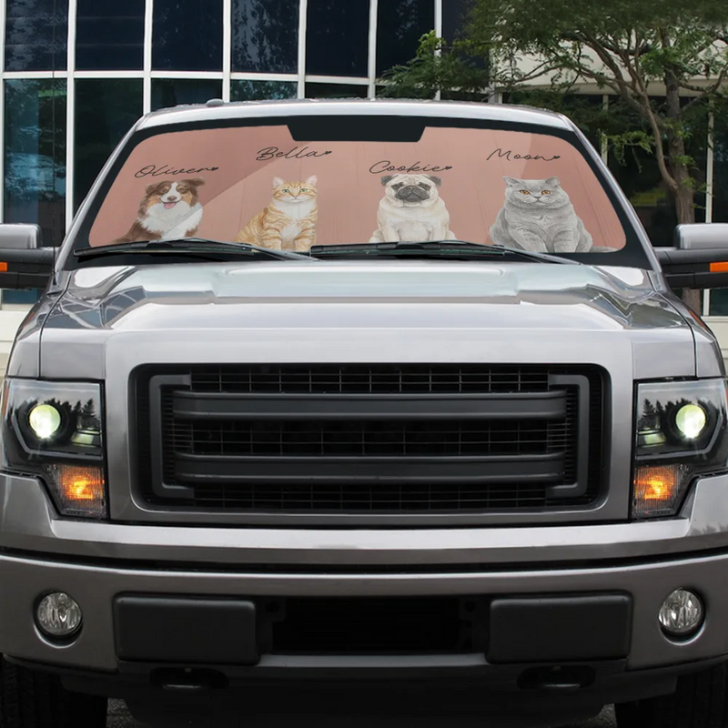 Adorable, Art Design, Custom Photo, Summer, Pet Lovers, Photo - Watercolor - Remove BG - Custom Photo Realistic Watercolor Art Dog Cat Funny Portrait - Personalized Auto Sunshade