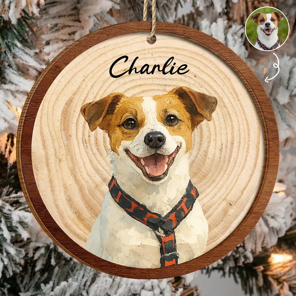 Custom Photo Realistic Watercolor Art Dog Cat Pet - Personalized 2-Layered Wooden Ornament