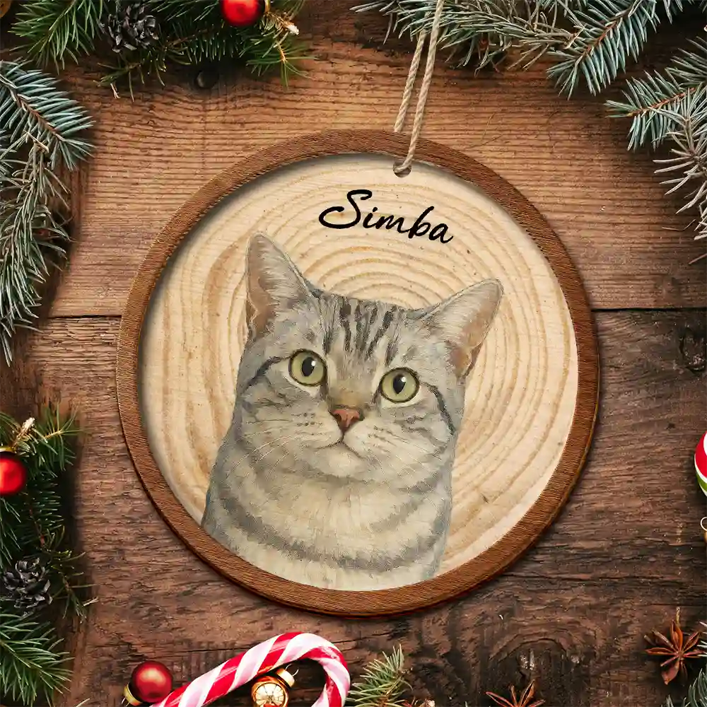 Pet Lovers,Dog Lovers,Cat Lovers,Love,Christmas - Custom Photo Realistic Watercolor Art Dog Cat Pet - Personalized 2-Layered Wooden Ornament