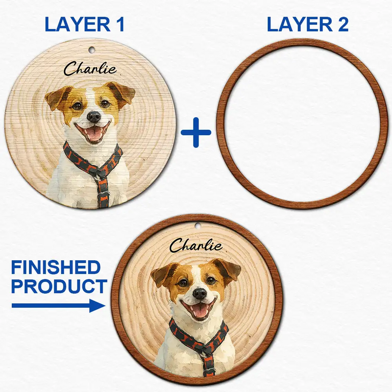 Pet Lovers,Dog Lovers,Cat Lovers,Love,Christmas - Custom Photo Realistic Watercolor Art Dog Cat Pet - Personalized 2-Layered Wooden Ornament