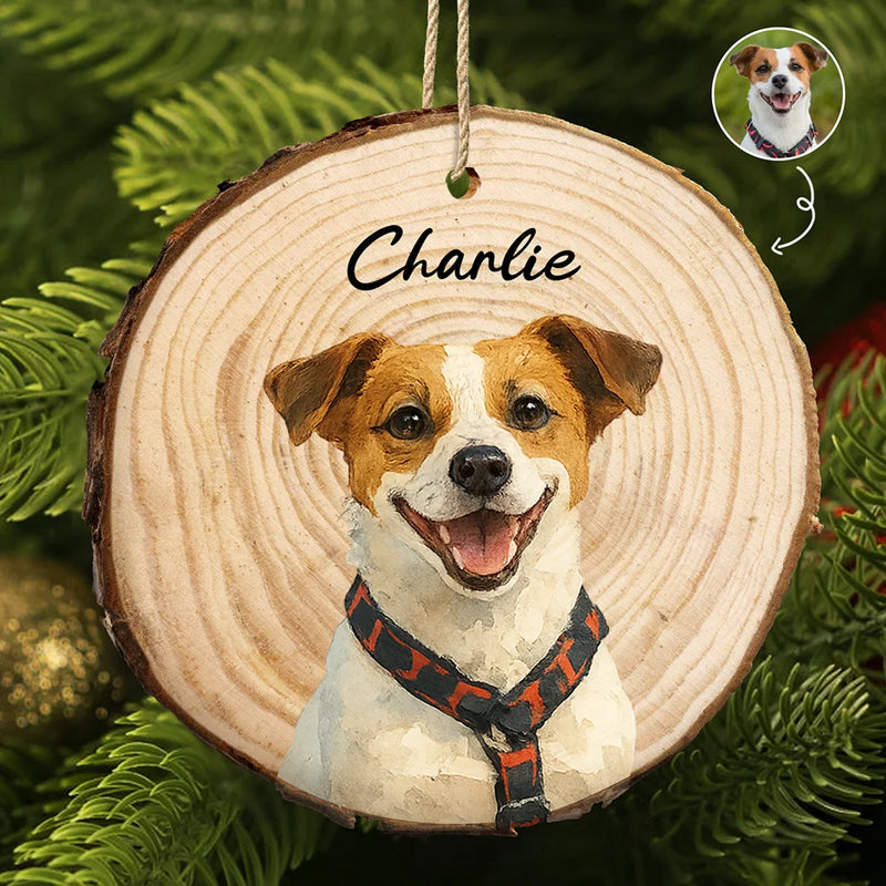 Pet Lovers,Dog Lovers,Cat Lovers,Love,Christmas - Custom Photo Realistic Watercolor Art Dog Cat Pet - Personalized Wood Slice Ornament
