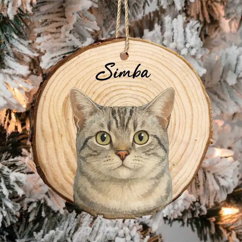 Pet Lovers,Dog Lovers,Cat Lovers,Love,Christmas - Custom Photo Realistic Watercolor Art Dog Cat Pet - Personalized Wood Slice Ornament