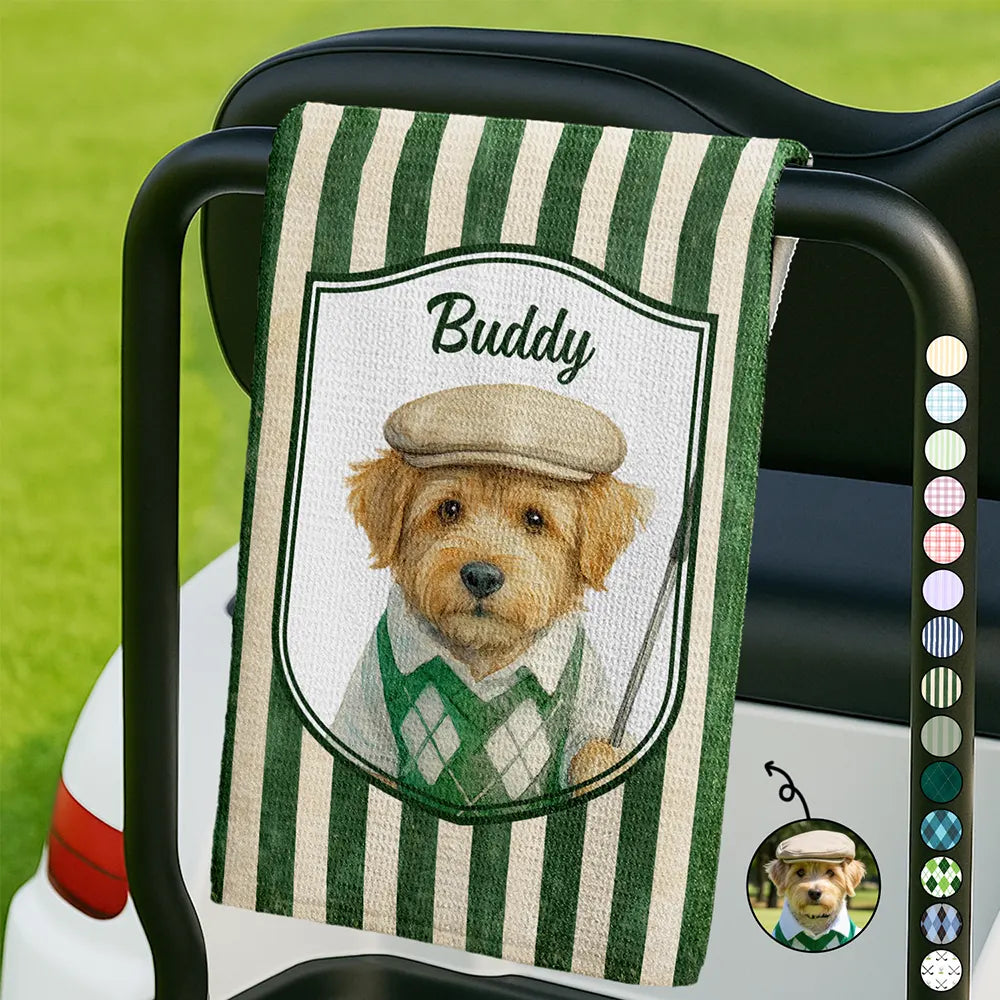 Custom Photo Realistic Watercolor Art Dog Cat Pet Portrait Vintage - Personalized Golf Towel