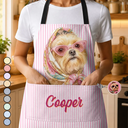 Art Design,Pet Lovers,Photo - Watercolor - Remove BG,Happy - Custom Photo Realistic Watercolor Art Dog Cat Slay Portrait Striped Pattern - Personalized Apron