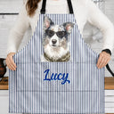 Art Design,Pet Lovers,Photo - Watercolor - Remove BG,Happy - Custom Photo Realistic Watercolor Art Dog Cat Slay Portrait Striped Pattern - Personalized Apron
