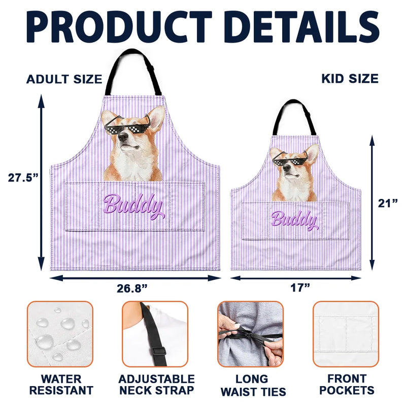 Art Design,Pet Lovers,Photo - Watercolor - Remove BG,Happy - Custom Photo Realistic Watercolor Art Dog Cat Slay Portrait Striped Pattern - Personalized Apron