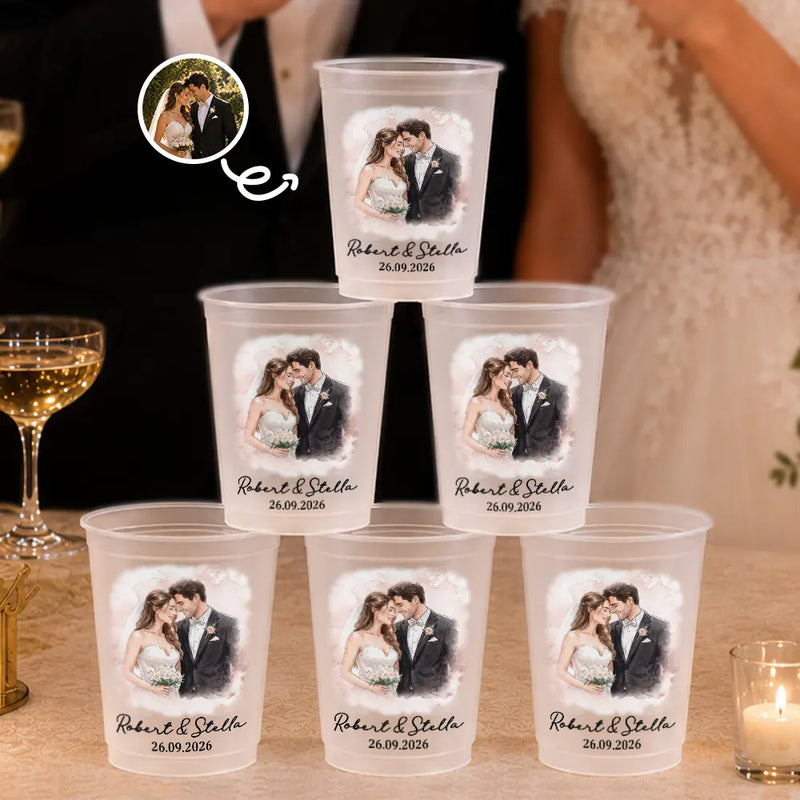 Custom Photo, Art Design, Gift For Couples, Wedding, Romantic, Photo - Watercolor - Remove BG - Custom Photo Realistic Watercolor Art Happy Couple Anniversary - Personalized Frosted Cups