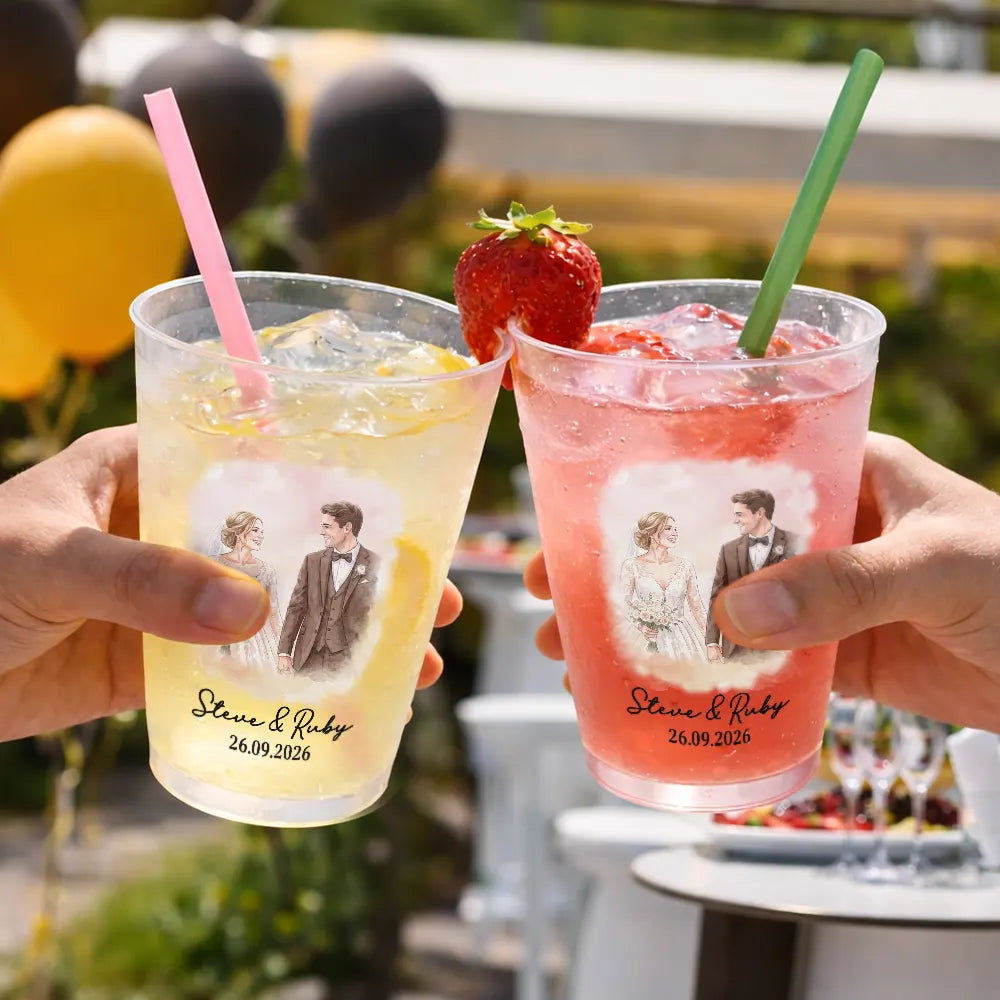 Custom Photo, Art Design, Gift For Couples, Wedding, Romantic, Photo - Watercolor - Remove BG - Custom Photo Realistic Watercolor Art Happy Couple Anniversary - Personalized Frosted Cups