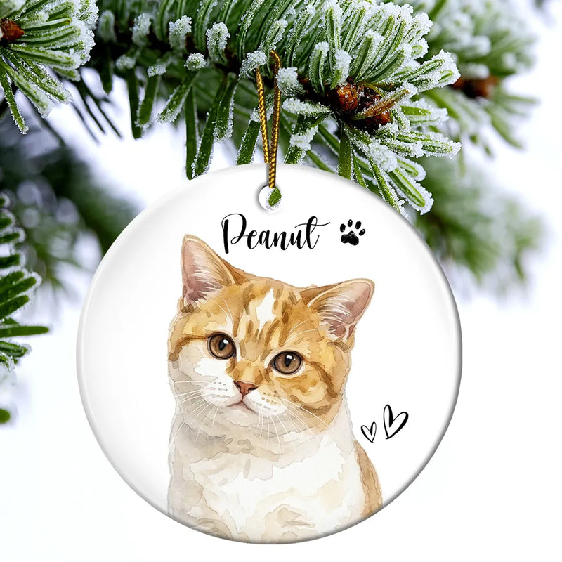 Top Market, Art Design, Playful, Christmas, Custom Photo, Pet Lovers, Photo - Watercolor - Remove BG - Custom Photo Realistic Watercolor Art Happy Dog Cat Pet - Personalized Circle Ceramic Ornament