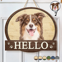 Art Design,Pet Lovers,Photo - Watercolor - Remove BG,Happy - Custom Photo Realistic Watercolor Art Hello Welcome Lovely Pet Portrait - Personalized Custom Shaped Wood Sign