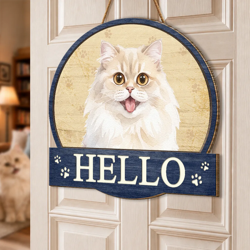 Art Design,Pet Lovers,Photo - Watercolor - Remove BG,Happy - Custom Photo Realistic Watercolor Art Hello Welcome Lovely Pet Portrait - Personalized Custom Shaped Wood Sign