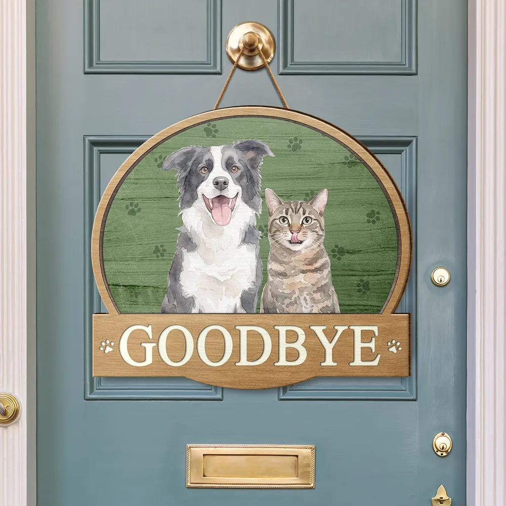 Art Design,Pet Lovers,Photo - Watercolor - Remove BG,Happy - Custom Photo Realistic Watercolor Art Hello Welcome Lovely Pet Portrait - Personalized Custom Shaped Wood Sign