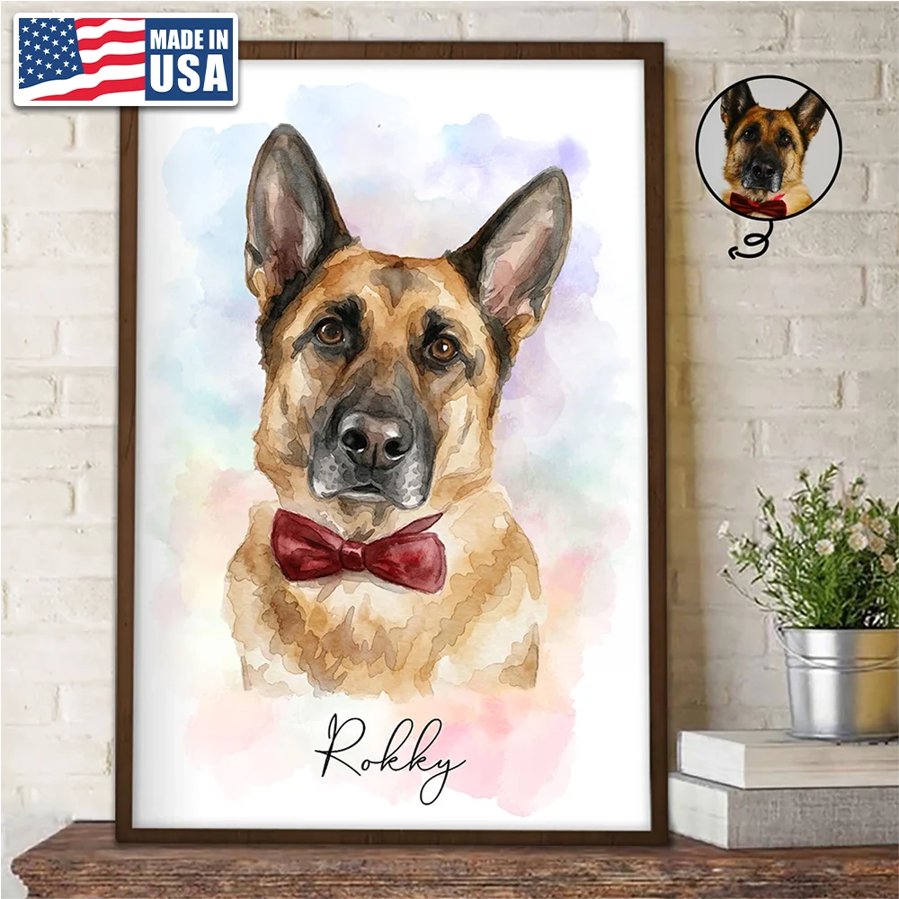 Custom Photo Realistic Watercolor Art Portrait Cat Dog Pet - Personalized Poster
