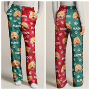 Funny,Pet Lovers,Custom Photo - Custom Photo Red Green Pet Face - Personalized Pajama Pants