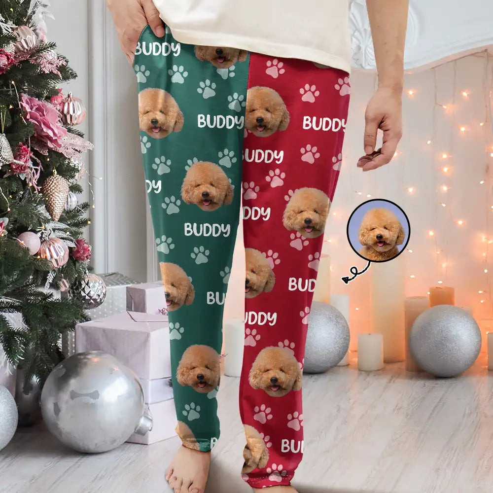 Custom Photo Red Green Pet Face - Personalized Pajama Pants