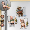 Gift For Father,Custom Photo,Fishing,Humorous,Cut-Face Photo - Custom Photo Reel Cool Dad Bod - Personalized Squishy Acrylic Fridge Magnet