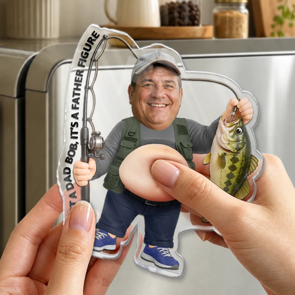 Gift For Father,Custom Photo,Fishing,Humorous,Cut-Face Photo - Custom Photo Reel Cool Dad Bod - Personalized Squishy Acrylic Fridge Magnet