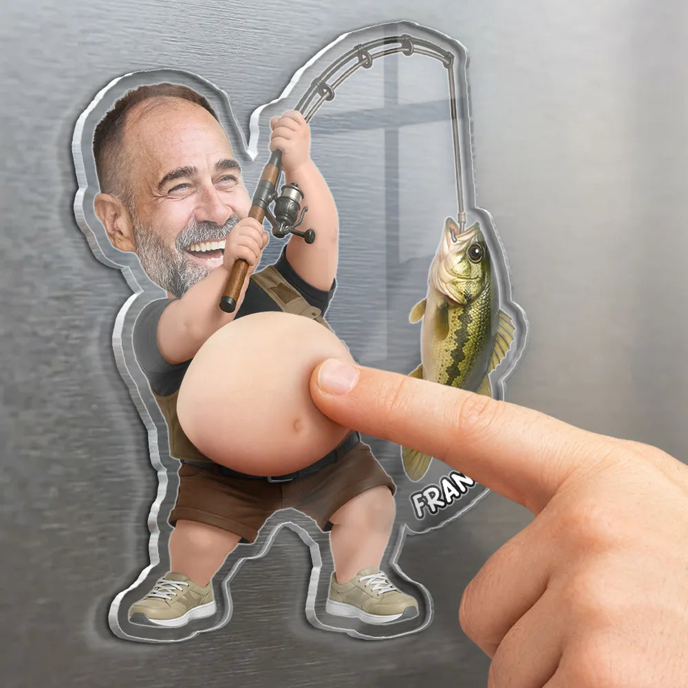 Gift For Father,Custom Photo,Fishing,Humorous,Cut-Face Photo - Custom Photo Reel Cool Dad Bod - Personalized Squishy Acrylic Fridge Magnet