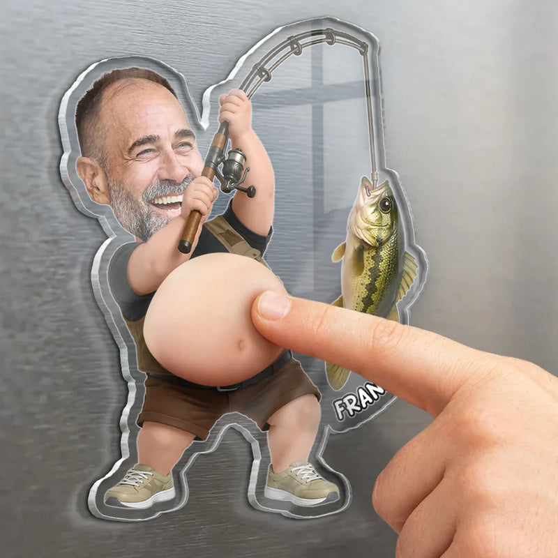 Gift For Father,Custom Photo,Fishing,Humorous,Cut-Face Photo - Custom Photo Reel Cool Dad Bod - Personalized Squishy Acrylic Fridge Magnet