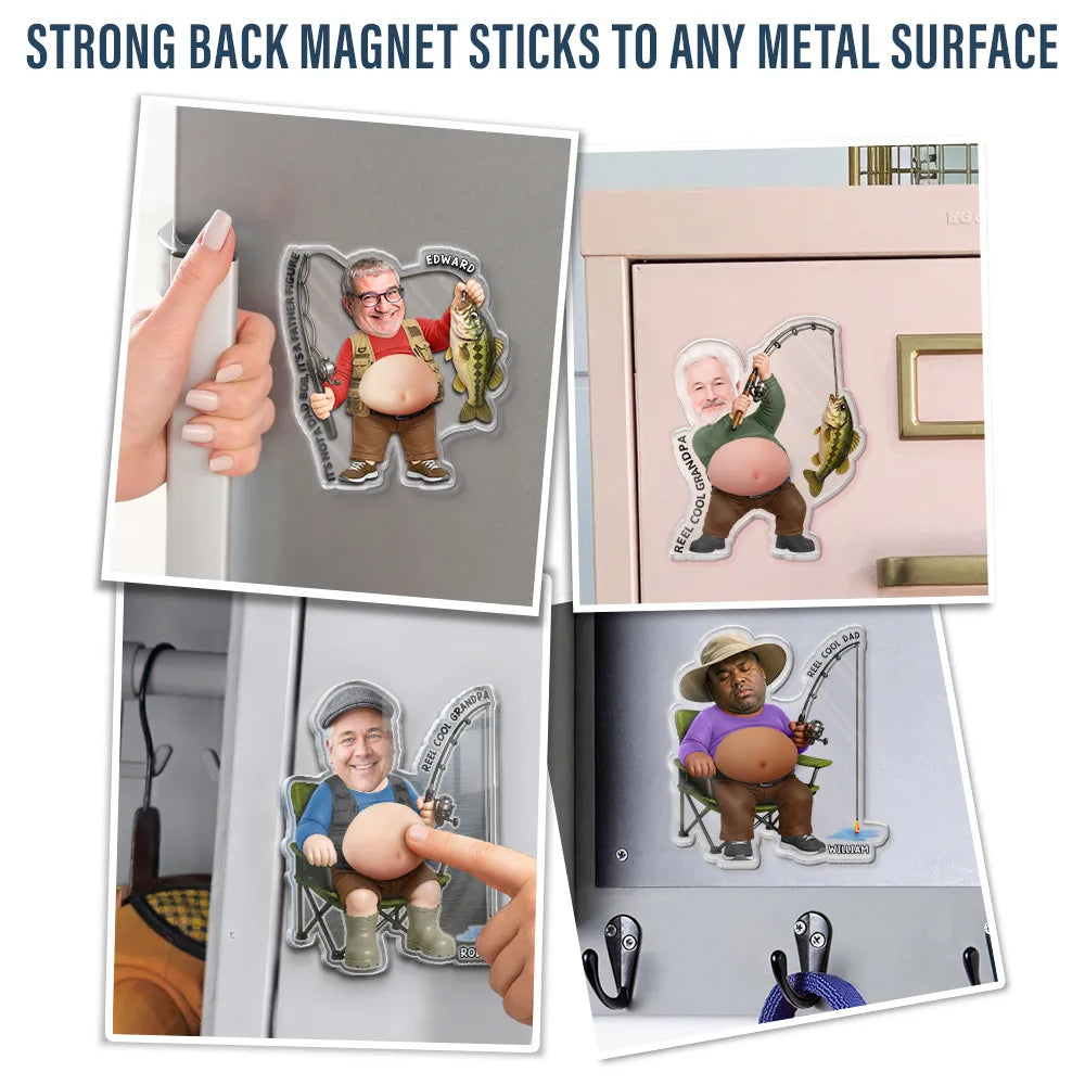 Gift For Father,Custom Photo,Fishing,Humorous,Cut-Face Photo - Custom Photo Reel Cool Dad Bod - Personalized Squishy Acrylic Fridge Magnet