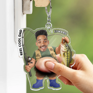 Humorous,Gift For Men,Fishing,Custom Photo,Gift For Yourself,Summer,Cut-Face Photo - Custom Photo Reel Cool Dad Bod - Personalized Squishy Acrylic Keychain