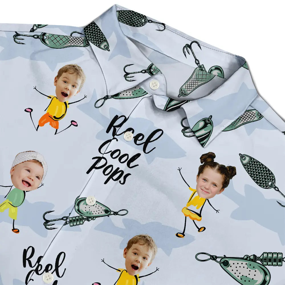 Gift For Father,Funny,Custom Photo,Fishing - Custom Photo Reel Cool Dad Dancing Kids - Personalized Hawaiian Shirt