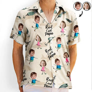 Gift For Father,Funny,Custom Photo,Fishing - Custom Photo Reel Cool Dad Dancing Kids - Personalized Hawaiian Shirt