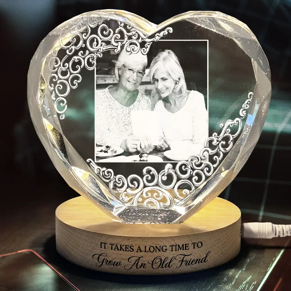 Gift For Bestie,Old Best friends,Gift For Sisters,Happy - Custom Photo Right In The Throat Bestie - Personalized Crystal Heart Shaped Lamp