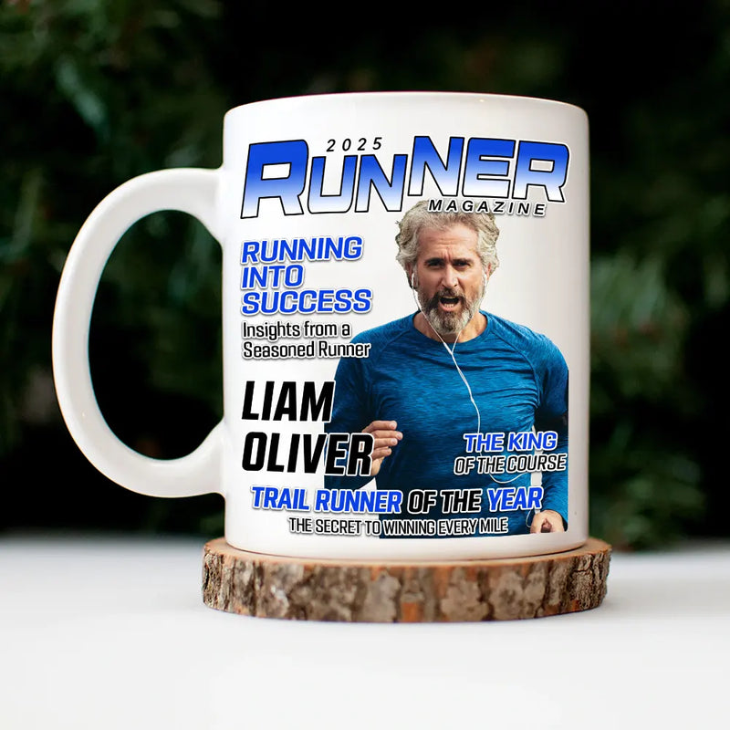 Gift For Yourself,Gift For Women,Gift For Men,Custom Photo,Happy - Custom Photo Runner Magazine - Personalized Mug